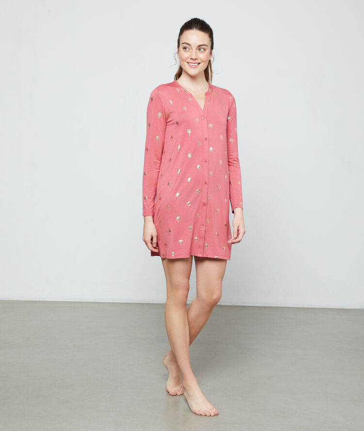 Camisón manga larga estampado palmeras rosa.