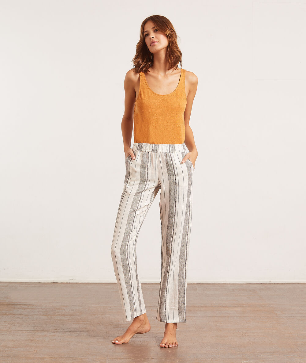 Pantalón pijama estampado de rayas crudo.