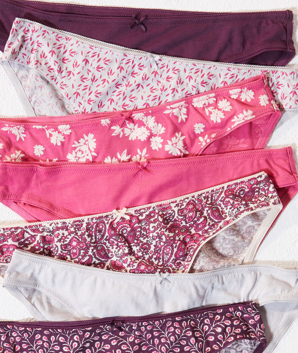 Lote de 7 braguitas estampadas burdeos.