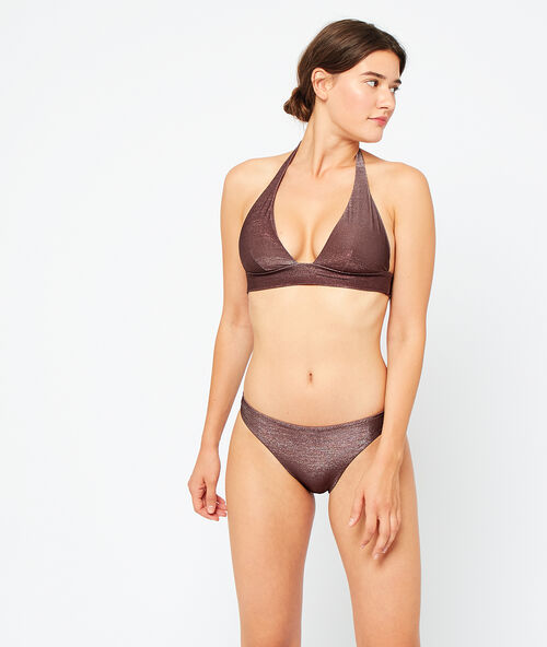 Haut de maillot de bain triangle brillant marron.