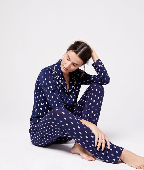 Camisa pijama estampado de piñas azul noche.