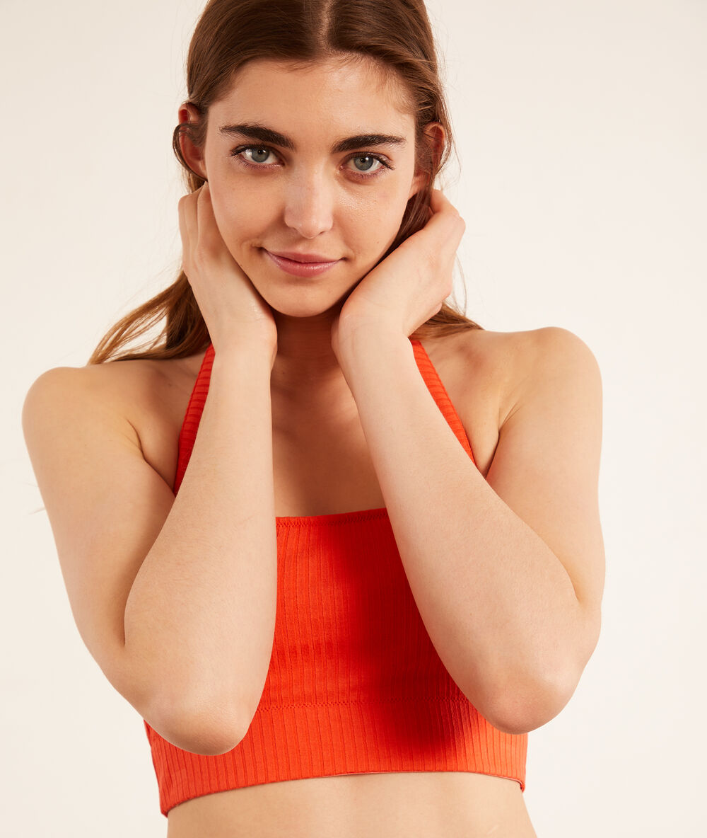 Crop top canalé naranja.