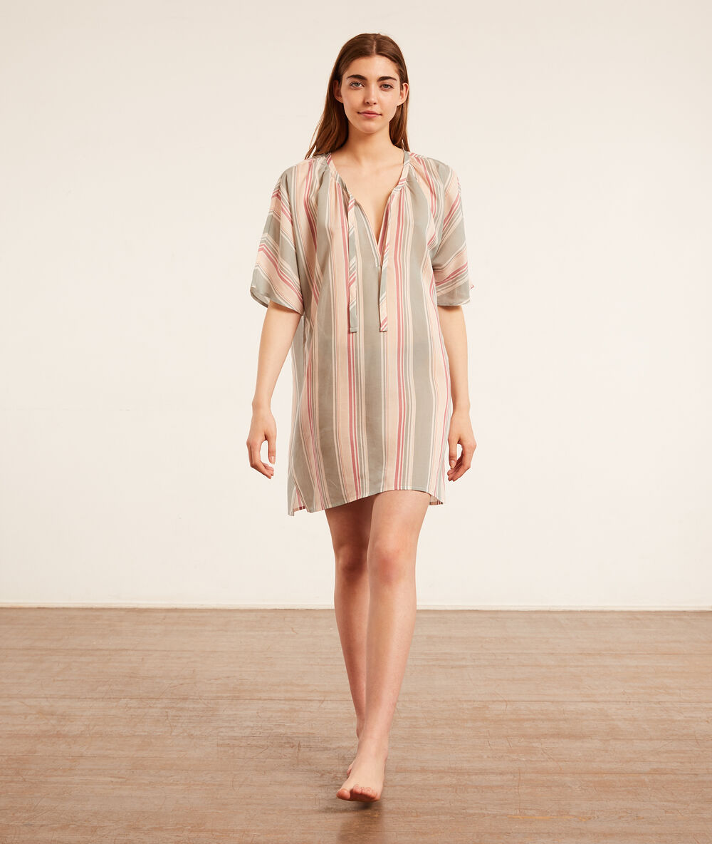 Camisón corto, estampado rayas celadón.