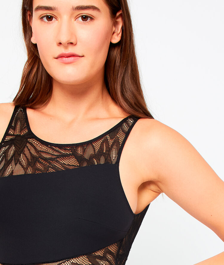 Body de microfibra y encaje, espalda abierta negro.