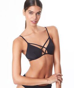Top con tiras microfibra. copa a-c negro.