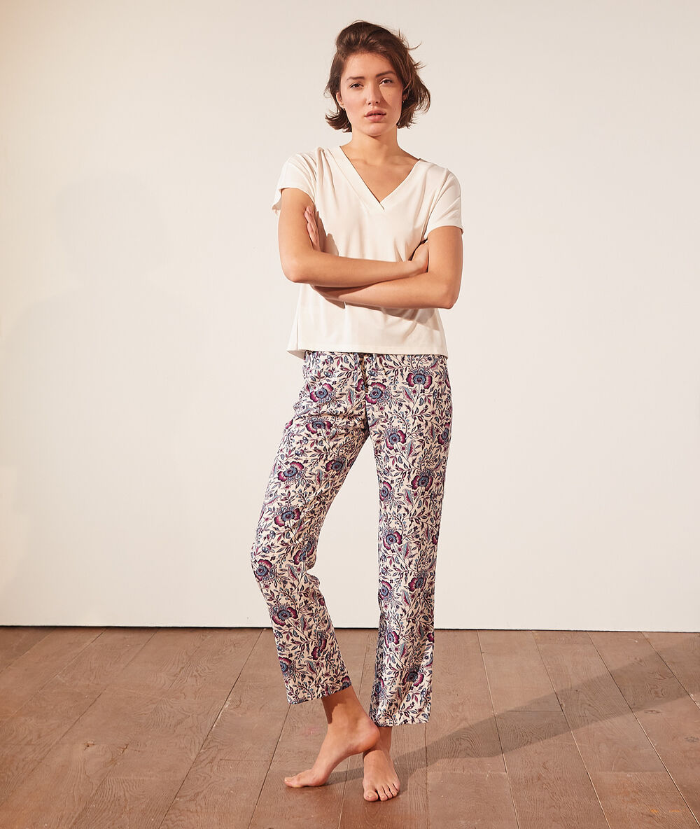 Pantalón pijama estampado crudo.