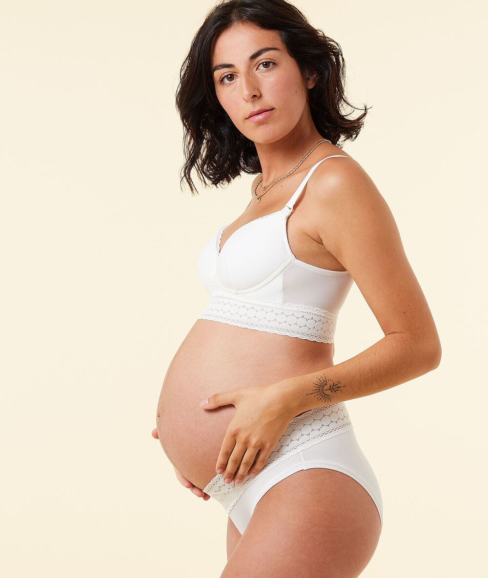Soutien-gorge coques fines, clips d'allaitement ecru.