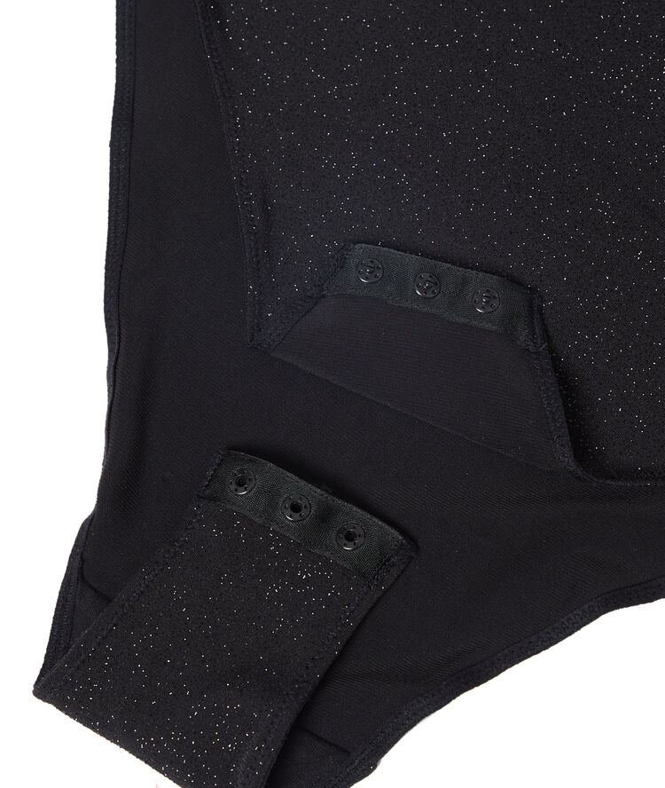 Body escotado, microfibra brillante negro.