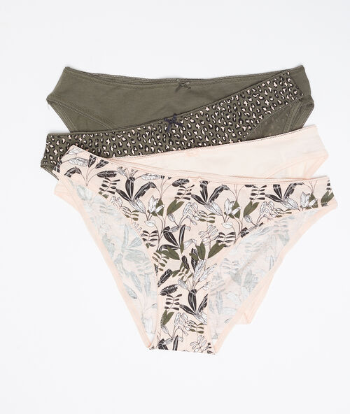 Lote de 4 braguitas estampadas de algod&oacute;n caqui.