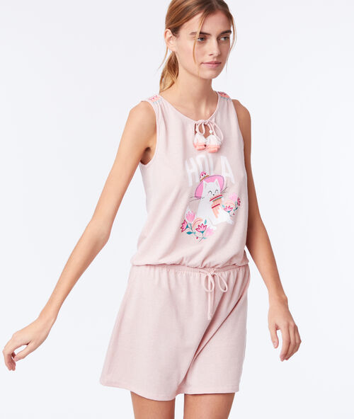 Camisón con lazo estampado gato rosa.