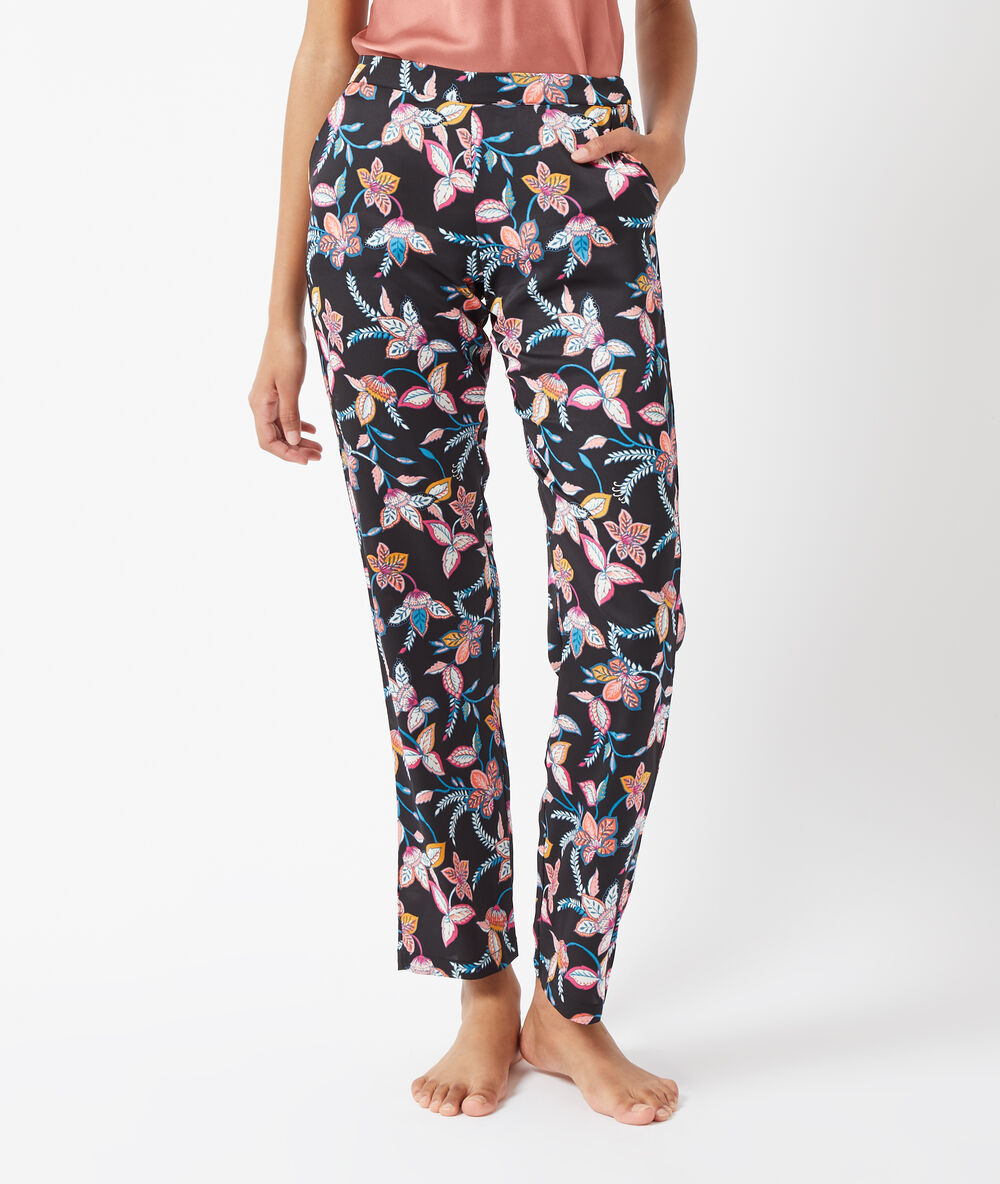 Pantalón de satén estampado negro.