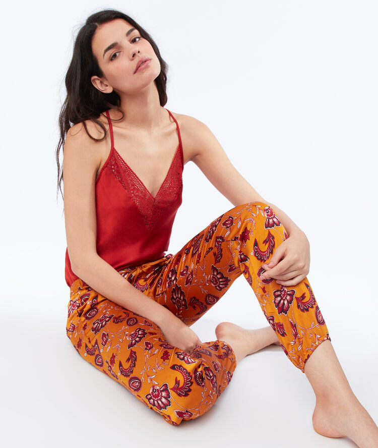 Pantalón satén estampado cachemira c.ocre.