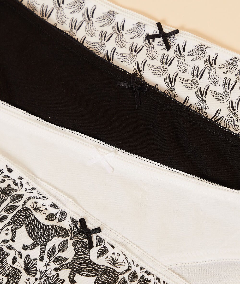 Lote de 4 braguitas estampadas negro.