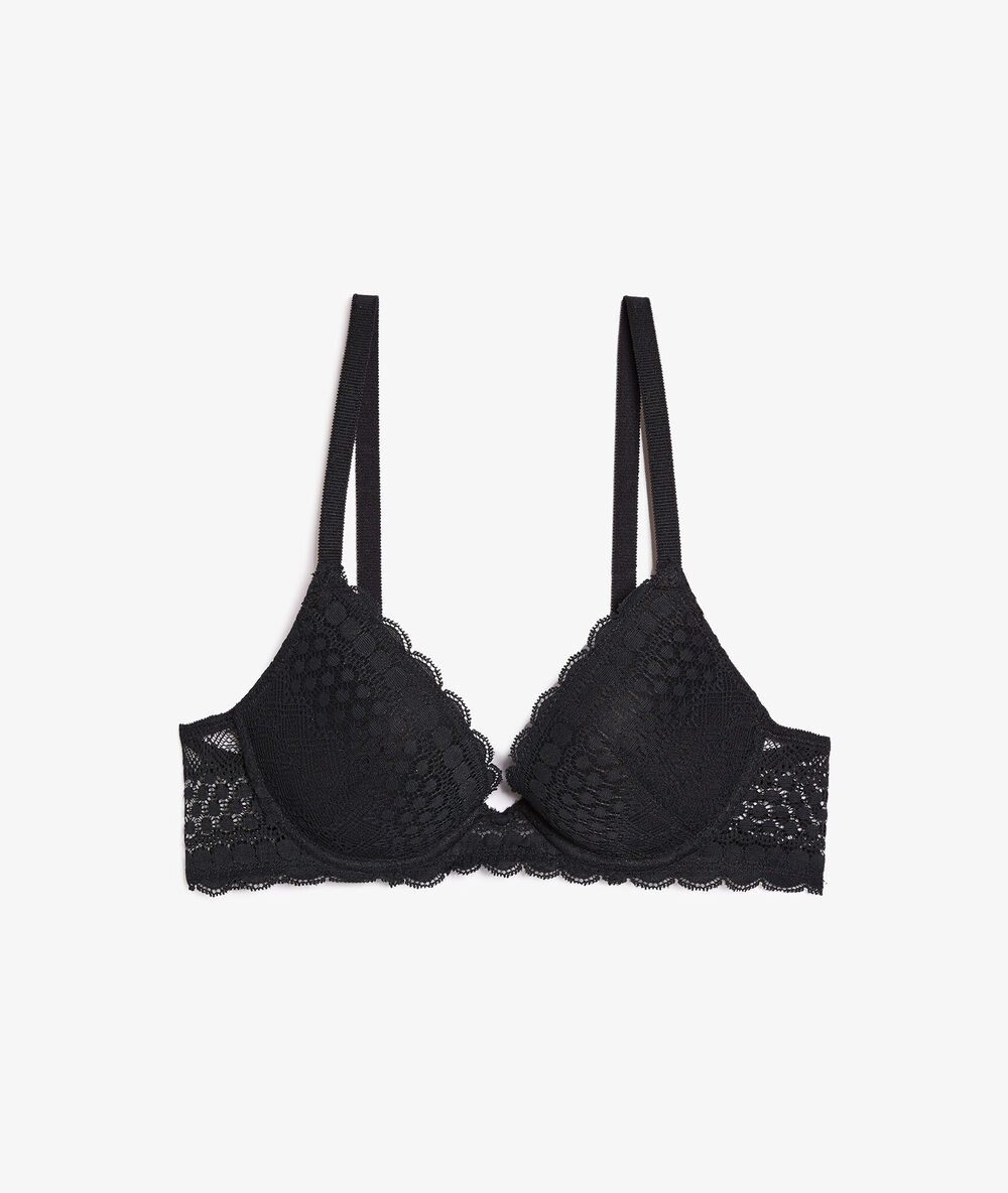 Sujetador push up de encaje. copa a-d negro.