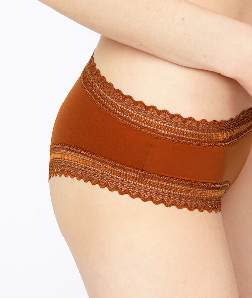 Culote de encaje gráfico y microfibra c.ocre.