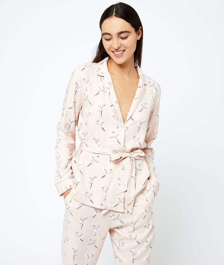 Camisa pijama estampado pájaros rosa.