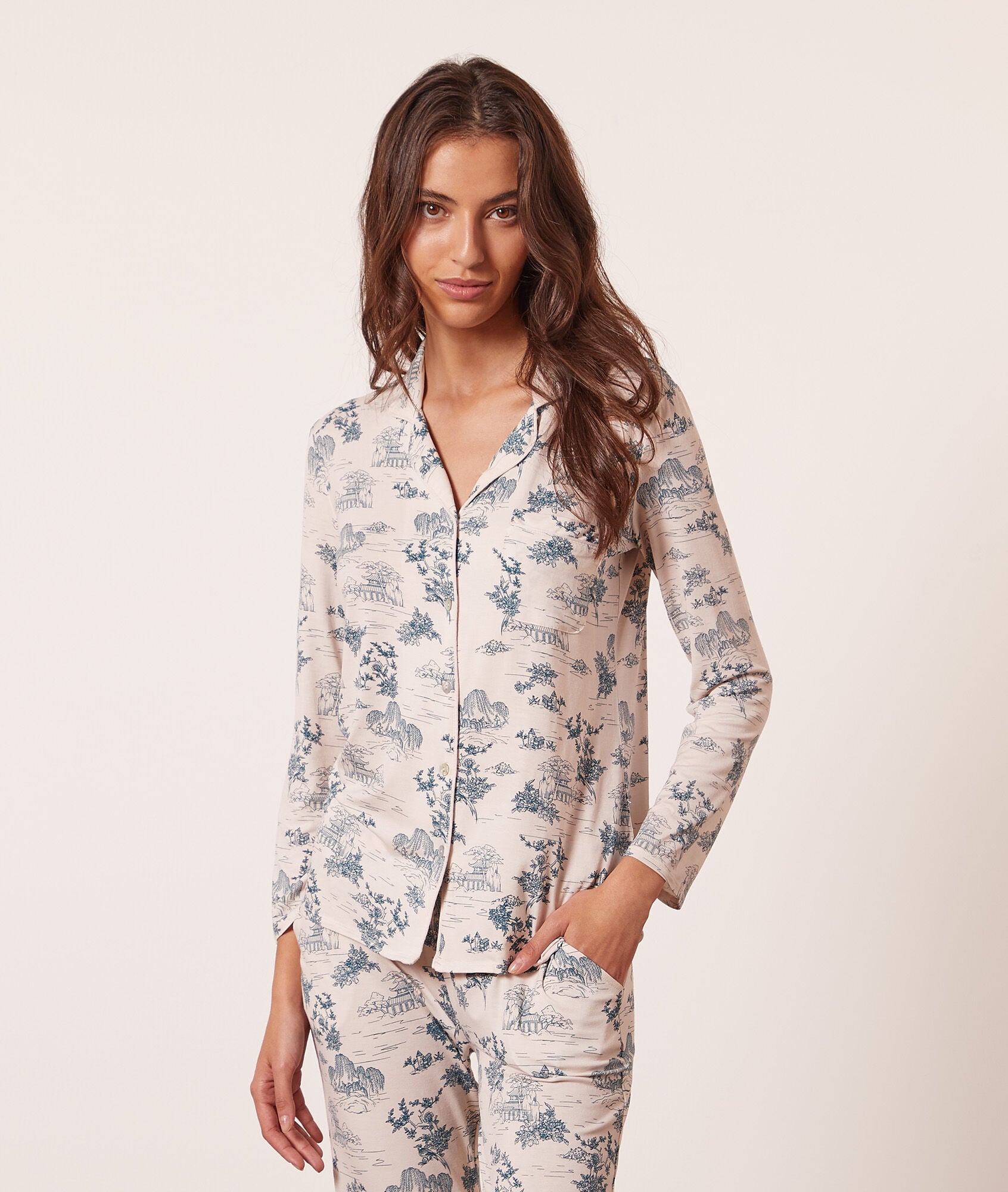 Camisa pijama estampada - ALMAN - BLEU - ETAM