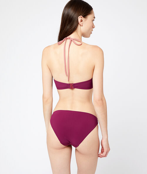 Sujetador bikini sin relleno bicolor. copa c-e ciruela.