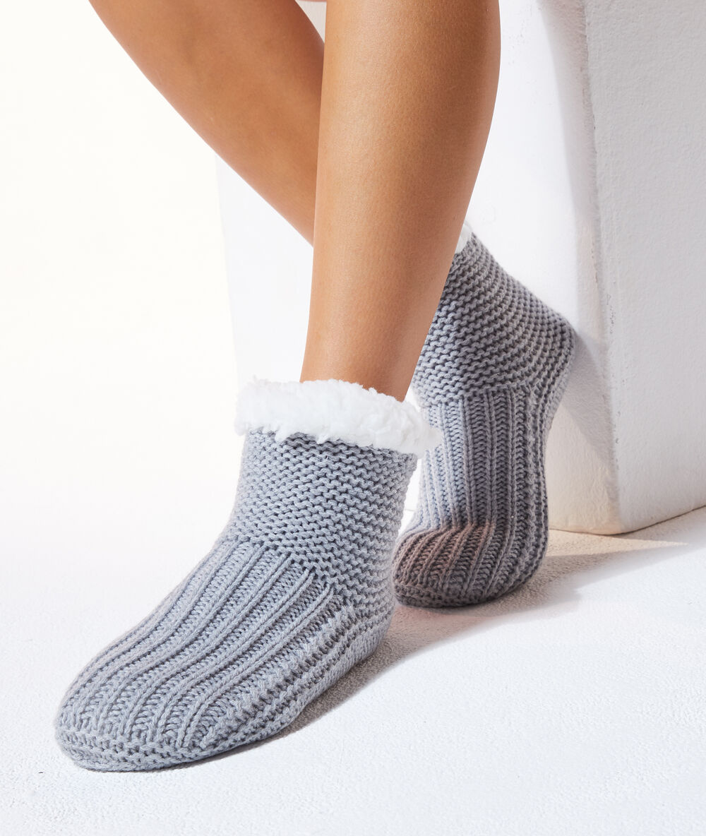 Calcetines de punto, forro polar c.gris.