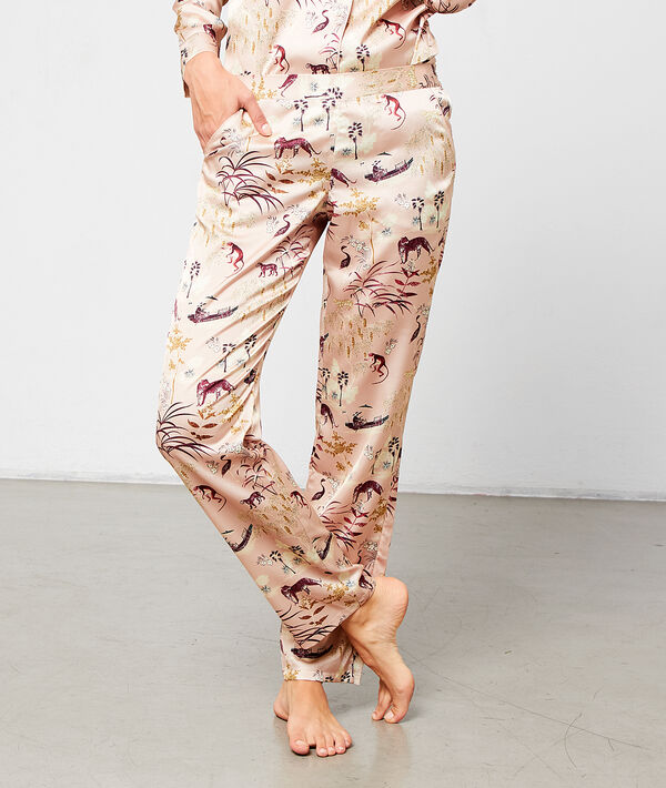 Pantalón de satén estampado oriental Pantalón de satén estampado oriental