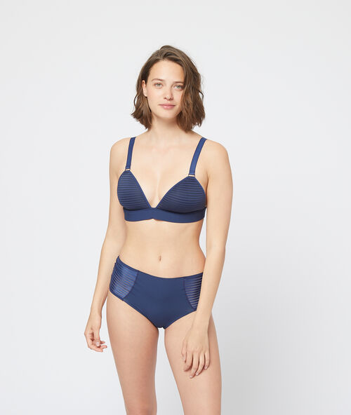 Braguita de microfibra, finas rayas azul marino.