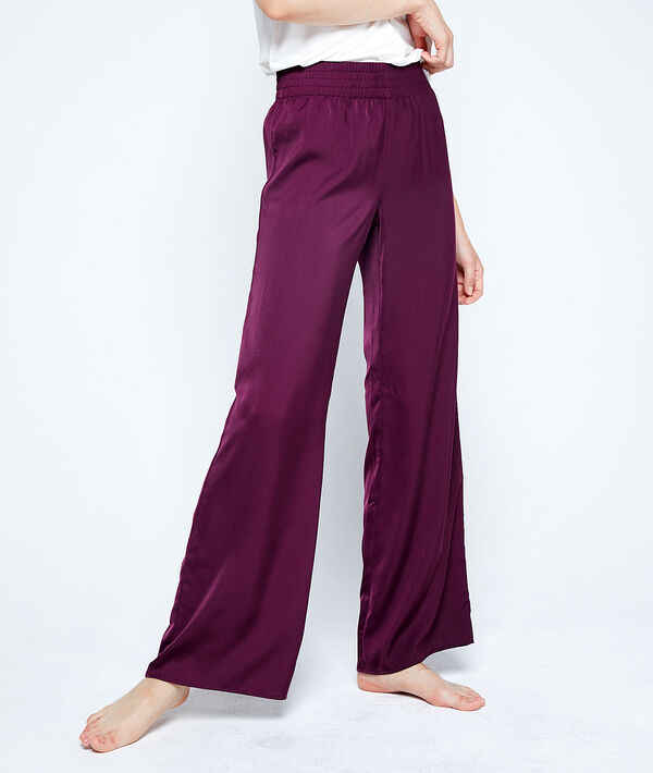Pantalón recto de satén, cintura elástica Pantalón recto de satén, cintura elástica