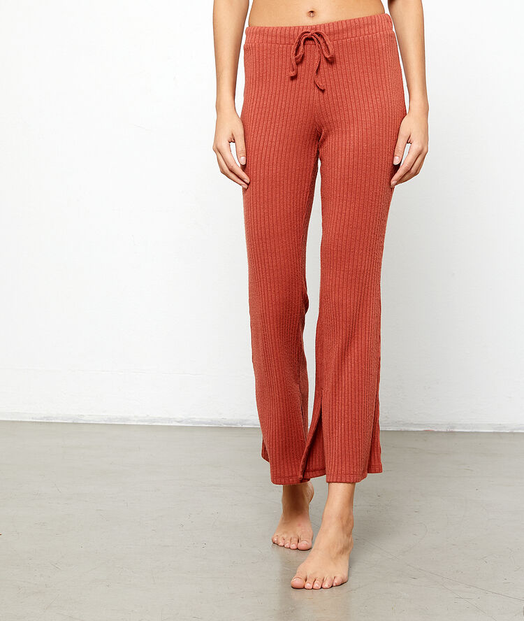 Pantalón ancho tejido canalé rojo teja.