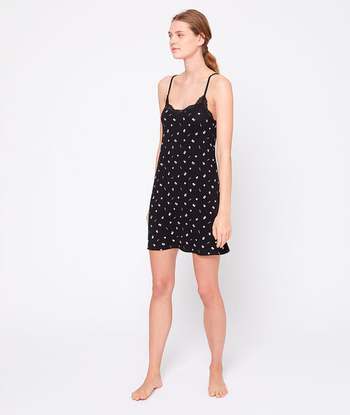 Camisón de viscosa estampado negro.