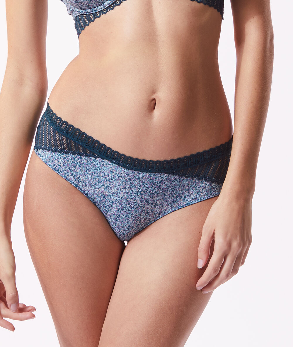 Culote de encaje y microfibra estampado turquesa.
