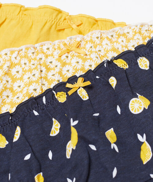 Lote de 3 braguitas algodón estampadas amarillo.