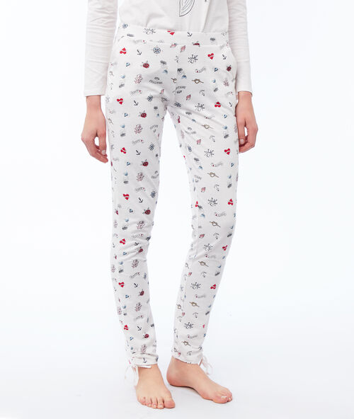Pantalón estampado motivos marinos blanco.