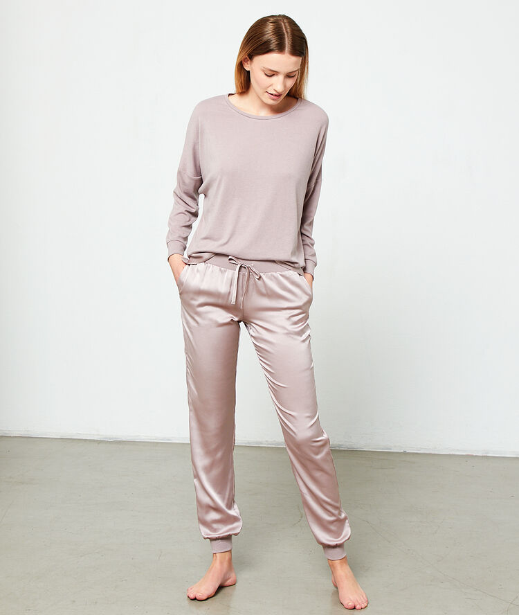 Pantalón de satén liso topo.