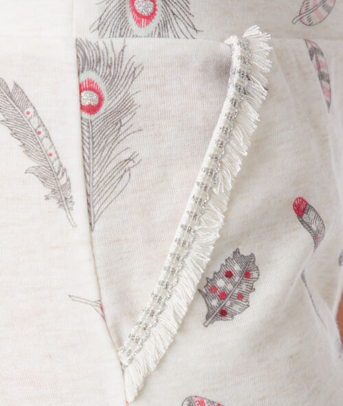 Pantalón estampado plumas c.beige.