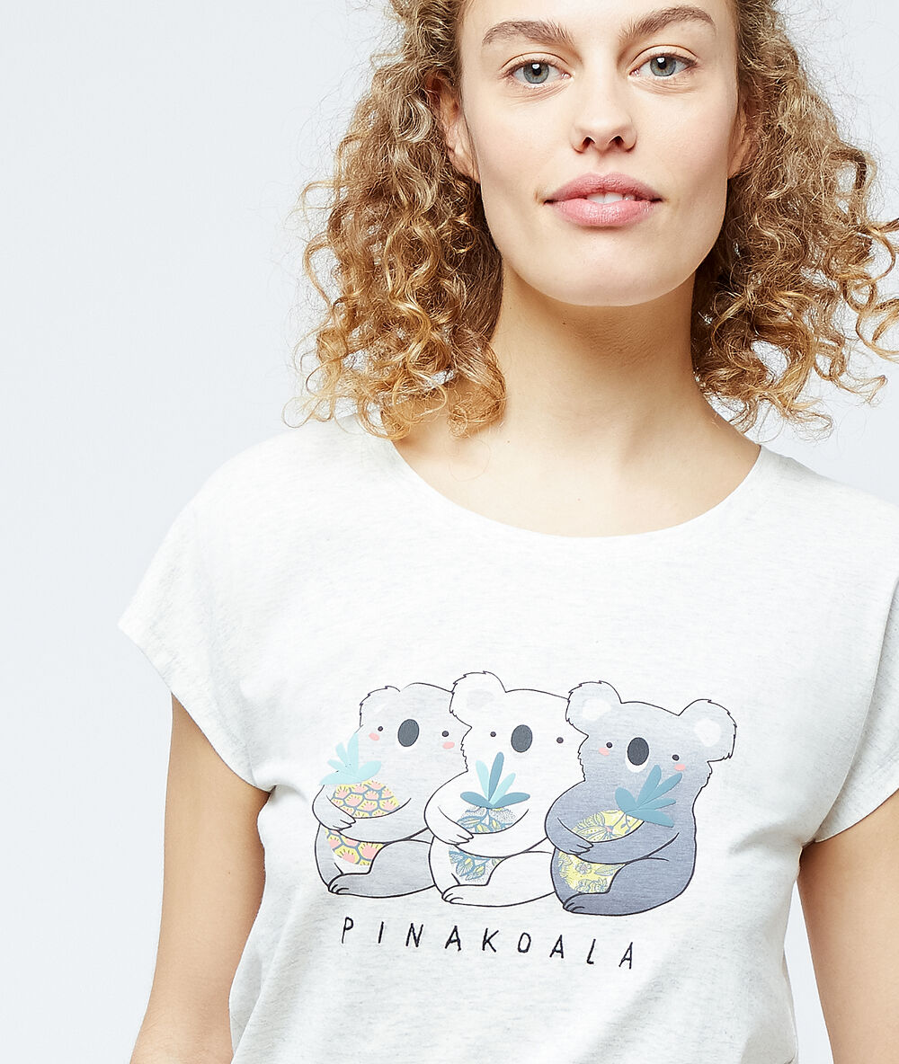 Camiseta estampado 'piña koala' crudo.