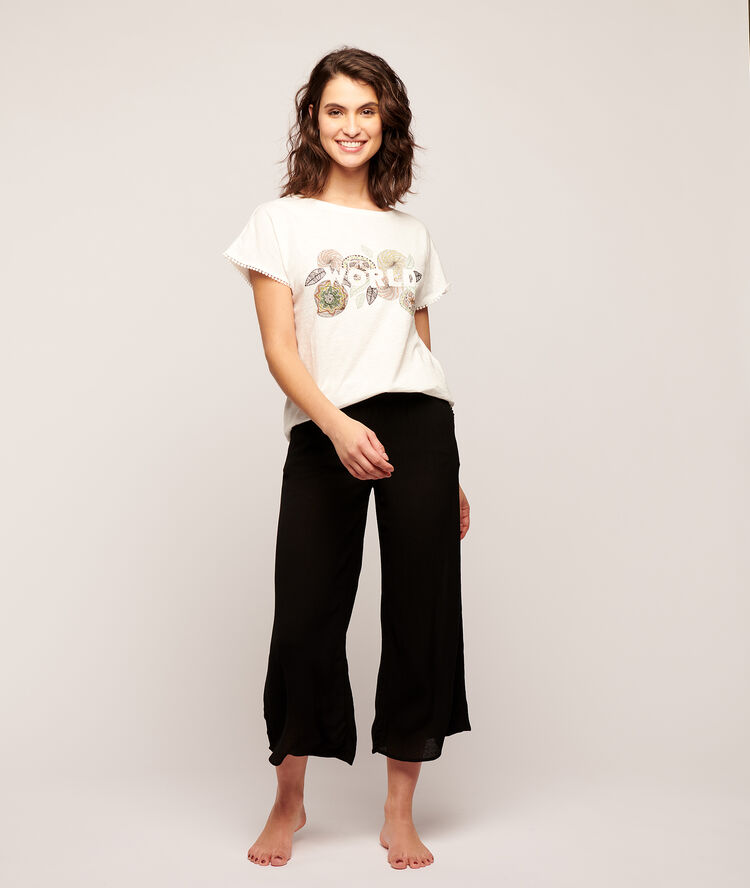 Camiseta estampada rosas 'world' crudo.