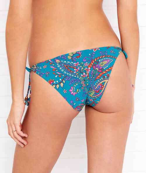 Braguita bikini estampada turquesa.