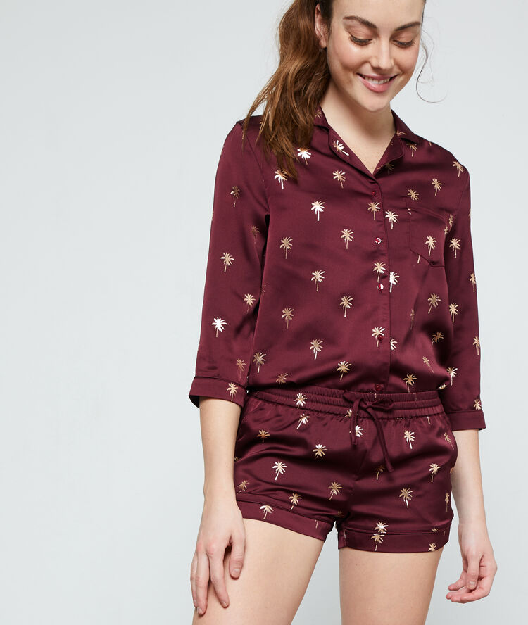 Camisa pijama estampado palmeras rojo teja.
