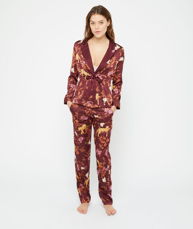 Pantalón pijama estampado leopardo granate.