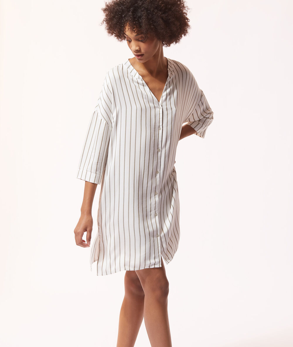 Camisón corto, estampado de rayas crudo.