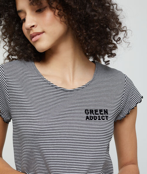 Camisón estampado rayas con fruncidos negro.