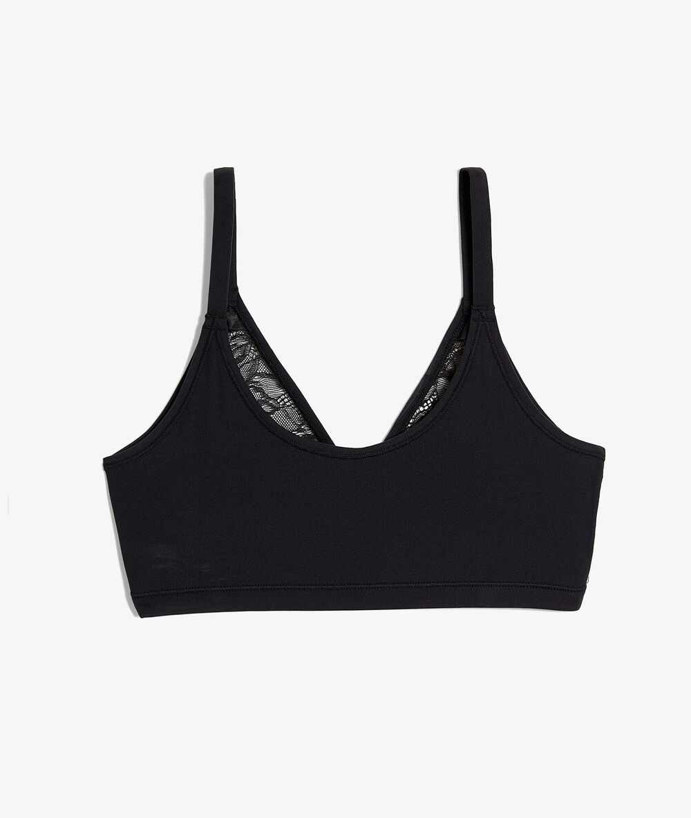 Top de encaje y microfibra negro.