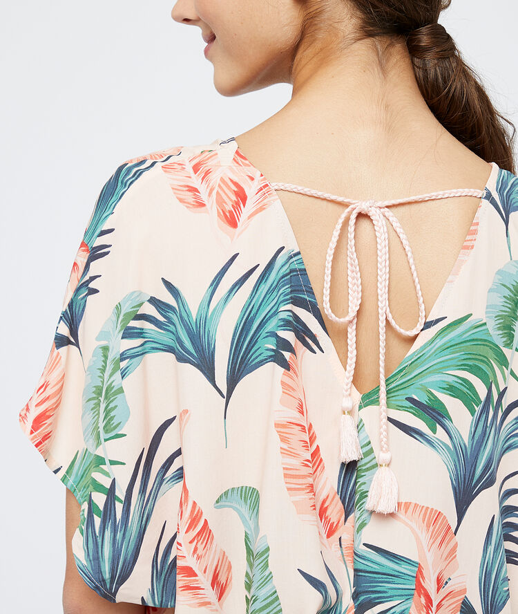 Mono corto holgado estampado, viscosa eco rosa.