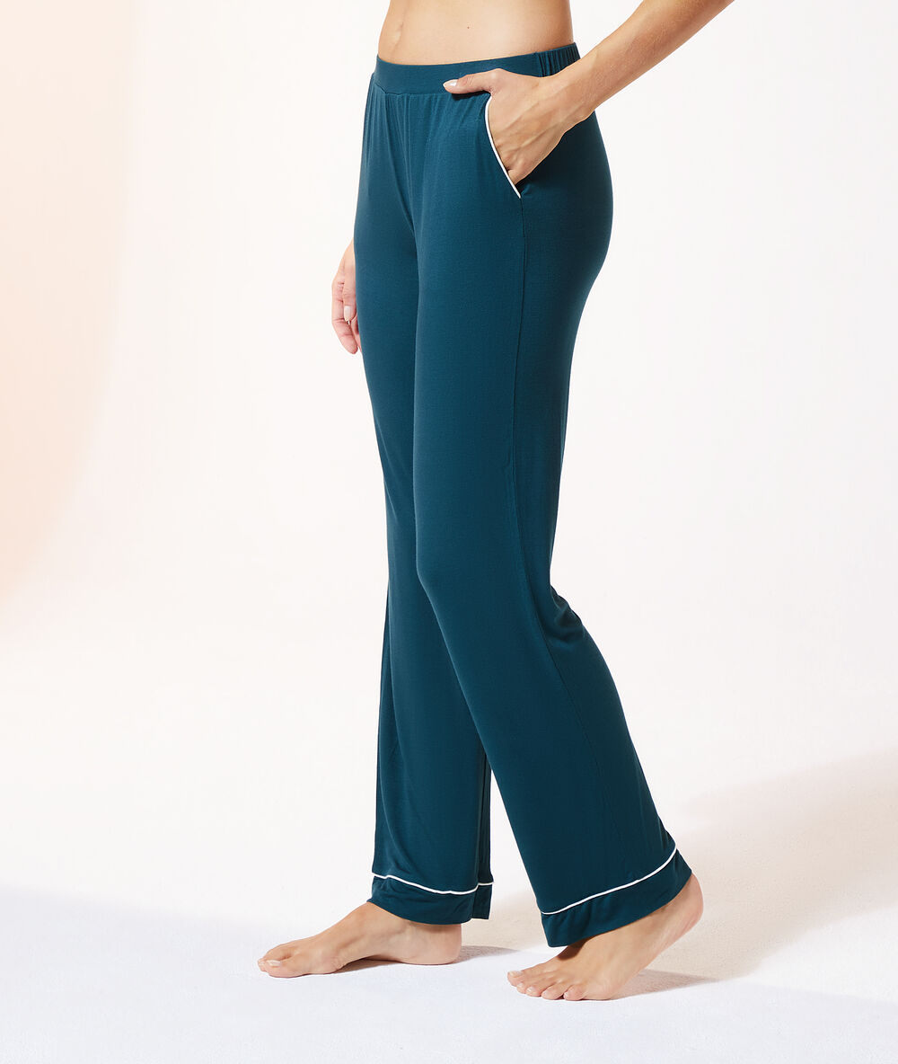 Pantalon large uni bleu canard.