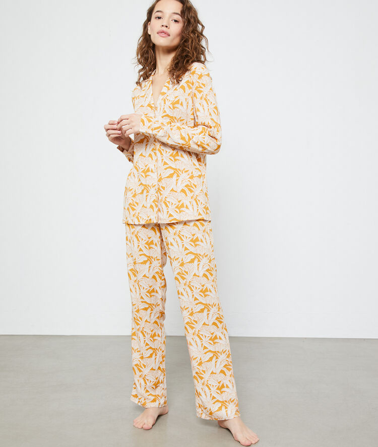 Camisa pijama estampado hojas c.ocre.