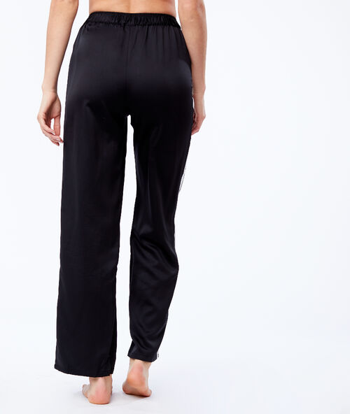 Pantalón largo de satén franjas contrastadas negro.