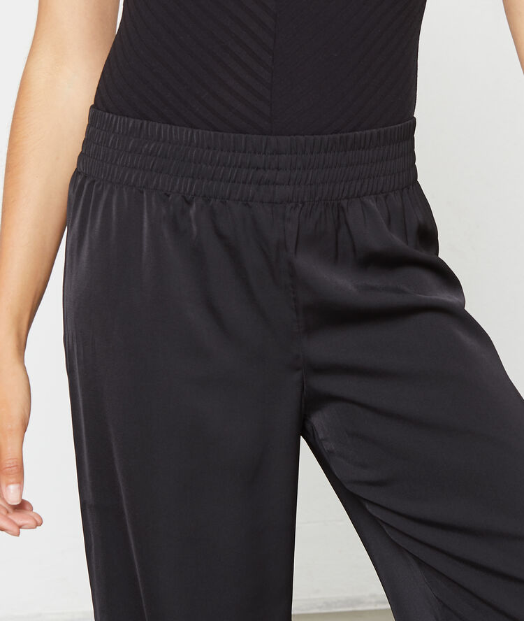 Pantalón recto de satén, cintura elástica negro.