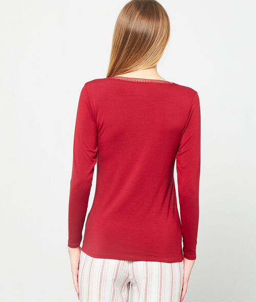 Camiseta escote en V de viscosa, motivos encaje Camiseta escote en V de viscosa, motivos encaje