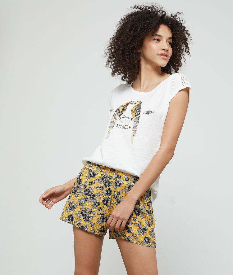 Camiseta de algodón estampado loros crudo.