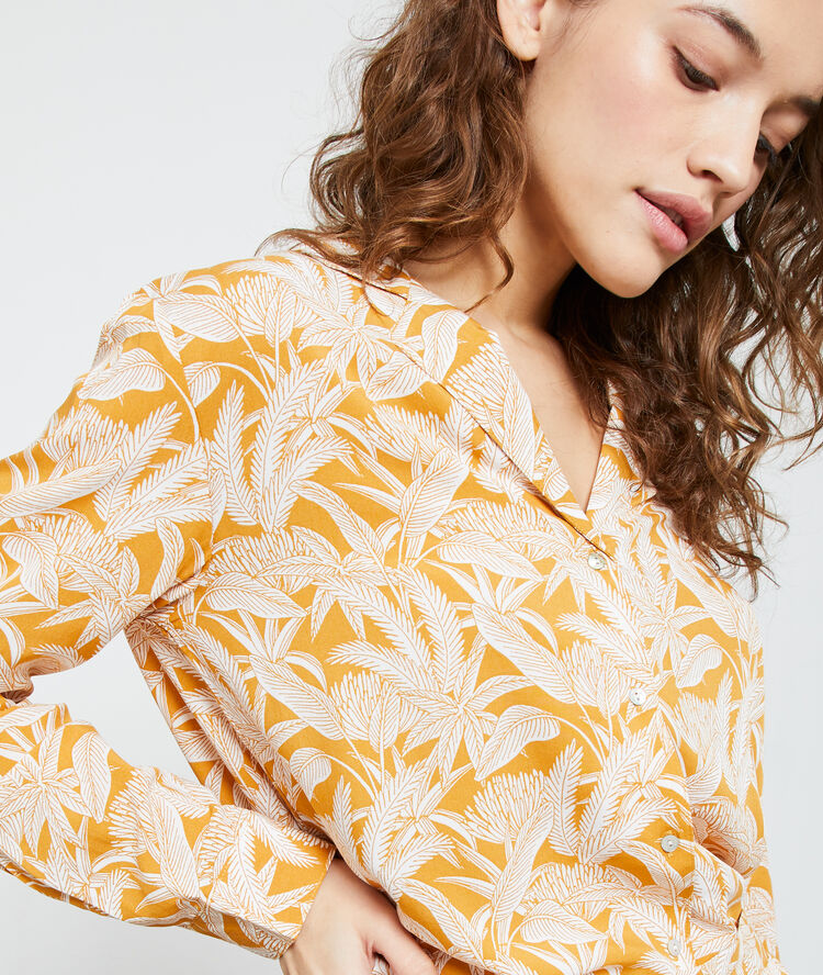 Camisa pijama estampado hojas c.ocre.