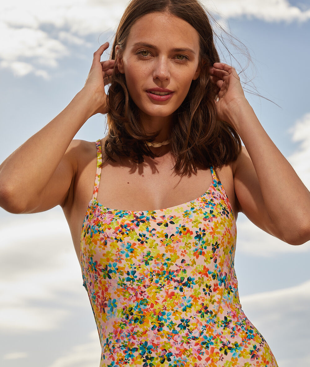 Bañador multitiras, estampado floral multicolor.